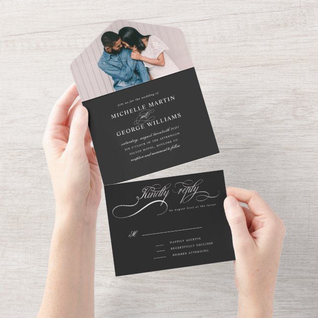 elegant calligraphy black all in one invitation (Tearaway)