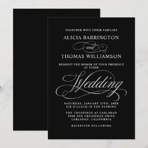 Elegant Calligraphy Black and Silver Wedding Invitation