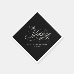 Elegant Calligraphy Black and Silver Wedding Napkin