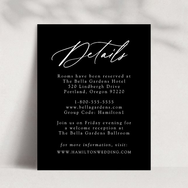 Elegant Calligraphy Black and White Details Enclosure Card (Creator Uploaded)
