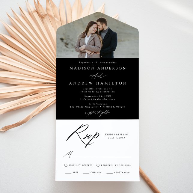 Elegant Calligraphy Black and White Photo Wedding All In One Invitation (Creator Uploaded)