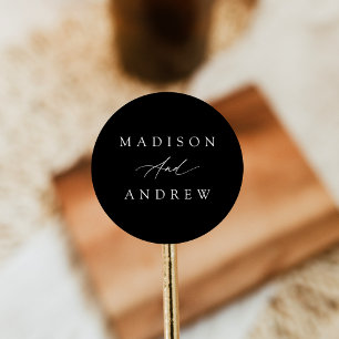 Elegant Calligraphy Black and White Wedding Classic Round Sticker