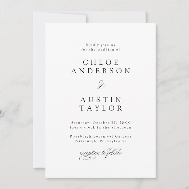 Elegant Calligraphy Black and White Wedding Invitation (Front)