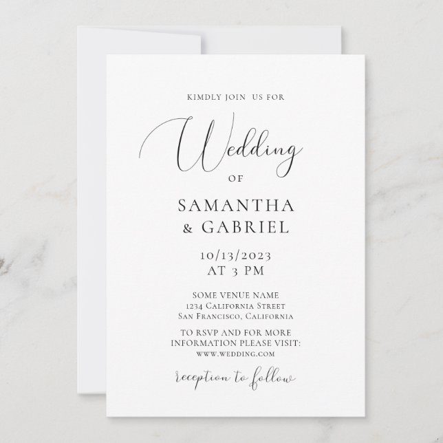 Elegant calligraphy black and white wedding invitation (Front)