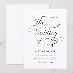 Elegant Calligraphy   Black and White Wedding Invitation