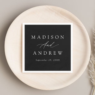 Elegant Calligraphy Black and White Wedding Napkin