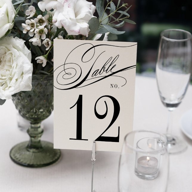 Elegant Calligraphy Black and White Wedding Table Number (Creator Uploaded)