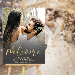 Elegant Calligraphy Black & Gold Photo Wedding  Poster