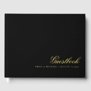 Elegant Calligraphy Black Real Gold Foil Wedding  Guest Book