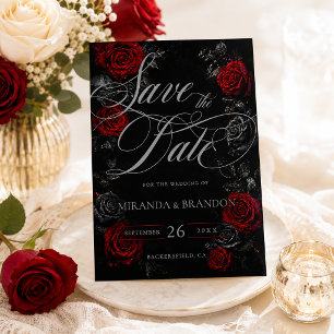 Elegant Calligraphy Black Red Floral Wedding Save The Date