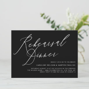 Elegant Calligraphy Black Rehearsal Dinner Invitation