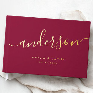 Elegant calligraphy black wedding burgundy real guest book