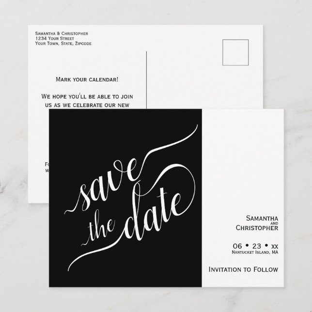 Elegant Calligraphy Black Wedding Save the Date Announcement Postcard (Front/Back)
