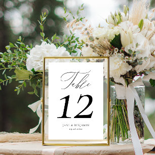 Elegant Calligraphy Black & White Luxury Wedding Table Number
