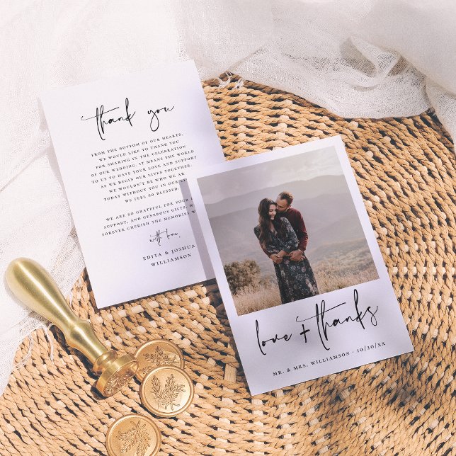 Elegant Calligraphy Black & White Photo Wedding Thank You Card (Creator Uploaded)