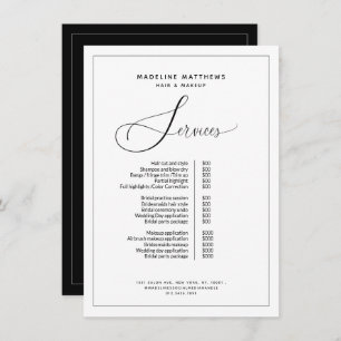 Elegant Calligraphy Black White Salon Price List Menu