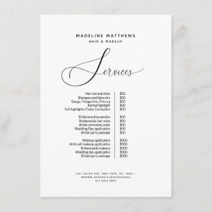 Elegant Calligraphy Black White Salon Price List Menu