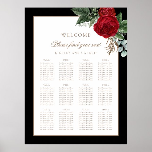 Elegant Calligraphy Black & White Seating Chart (Front)
