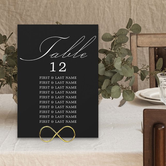 Elegant Calligraphy Black White Table Seating Card (Creator Uploaded)