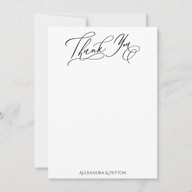Elegant Calligraphy Black & White Thank You Card (Front)
