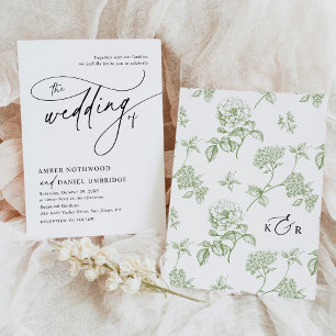 Elegant Calligraphy Black & White Vintage Wedding Invitation