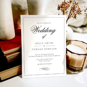 Elegant Calligraphy Black White Wedding Invitation