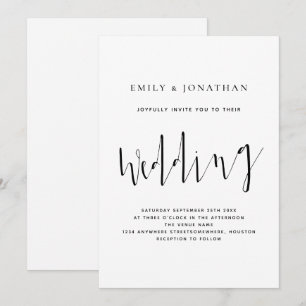 Elegant Calligraphy Black White Wedding Invitation