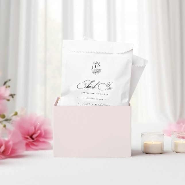 Elegant Calligraphy Black & White Wedding Monogram Favour Bags (Creator Uploaded)