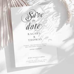 Elegant Calligraphy Black White Wedding  Save The Date