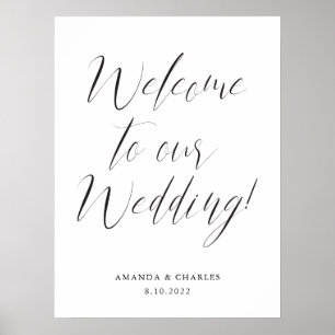 Elegant Calligraphy Black White Wedding Welcome Poster