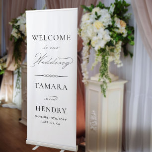Elegant Calligraphy Black & White Wedding Welcome Retractable Banner