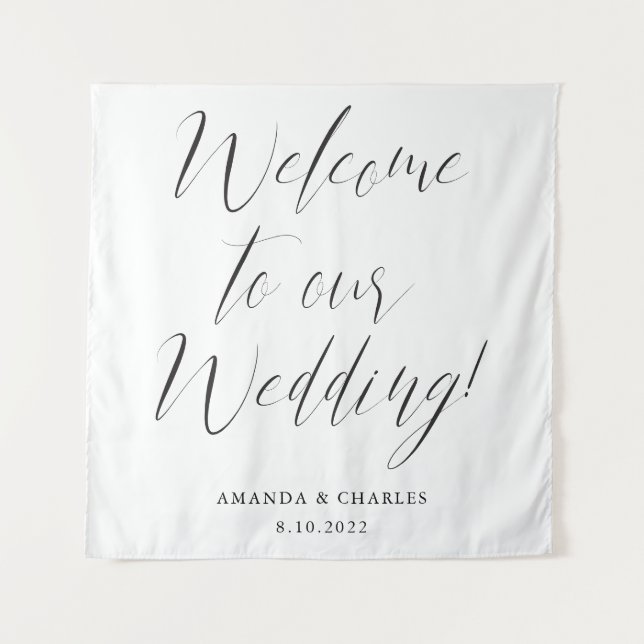 Elegant Calligraphy Black White Wedding Welcome Tapestry (Front)