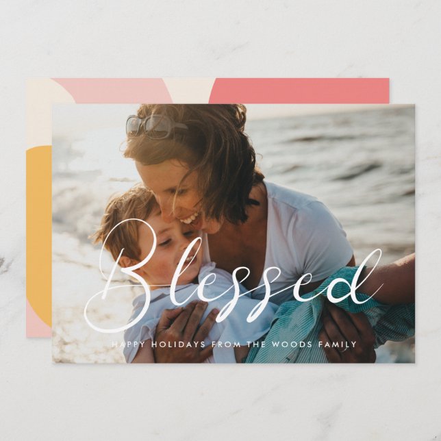 Elegant Calligraphy Blessed Inspirational Photo  Holiday Card (Front/Back)