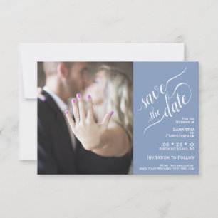 Elegant Calligraphy Blue 2 Pane Photo Wedding Save The Date