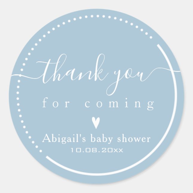 Elegant Calligraphy Blue Baby Shower 'Thank You' Classic Round Sticker (Front)