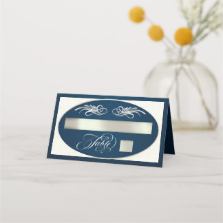 Elegant Calligraphy - Blue/Silver Place Card