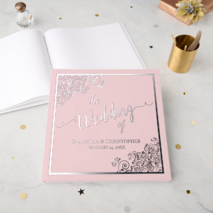 Elegant Calligraphy Blush Pink Silver Foil Wedding Guest Book