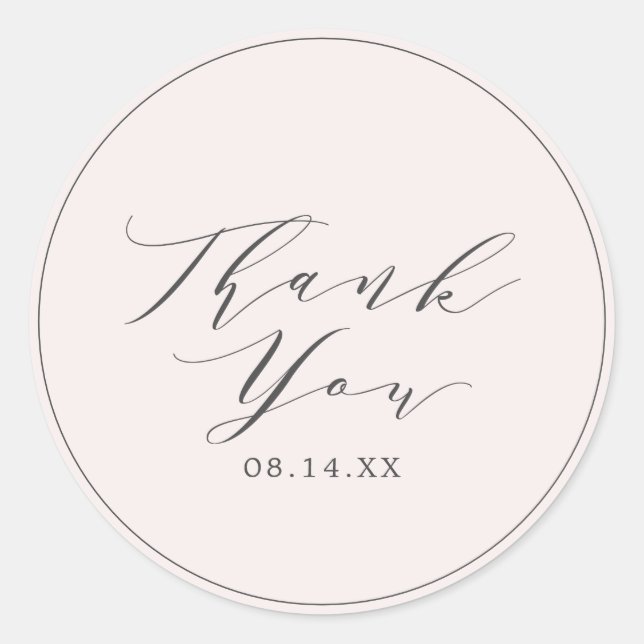 Elegant Calligraphy Blush Thank You Classic Round Sticker (Front)