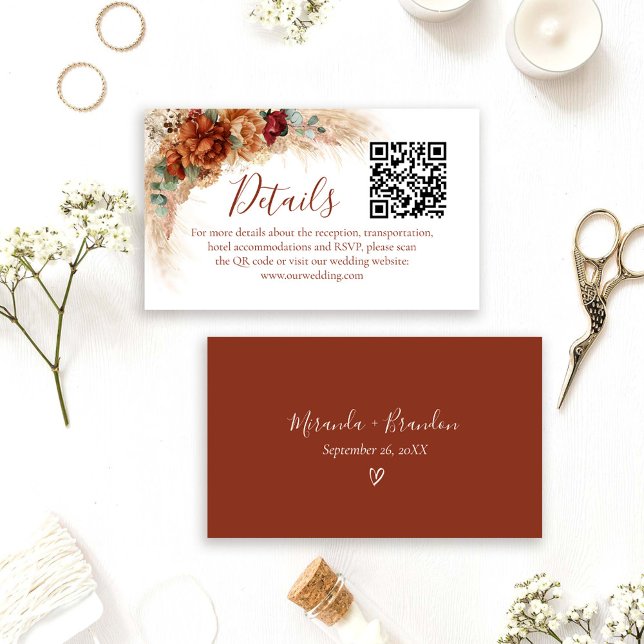 Elegant Calligraphy Boho QR Code Wedding Details Enclosure Card (Creator Uploaded)