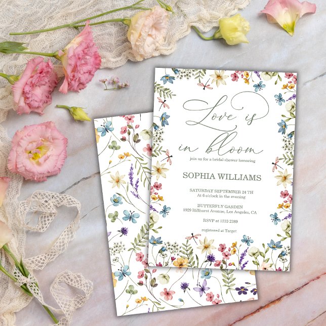 Elegant Calligraphy Boho Wildflowers Bridal Shower Invitation (Creator Uploaded)