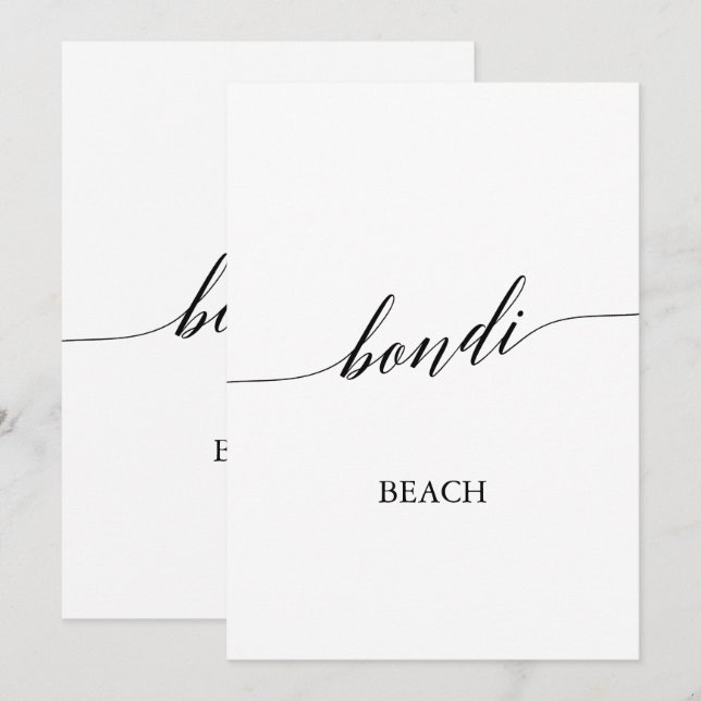 Elegant Calligraphy Bondi Beach Table Number (Front/Back)