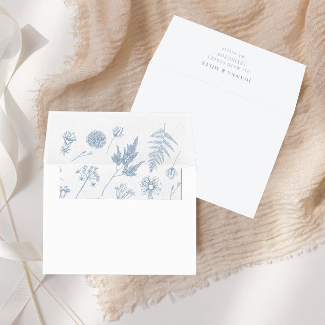 Elegant Calligraphy Botanical Dusty Blue Wedding Envelope (Creator Uploaded)