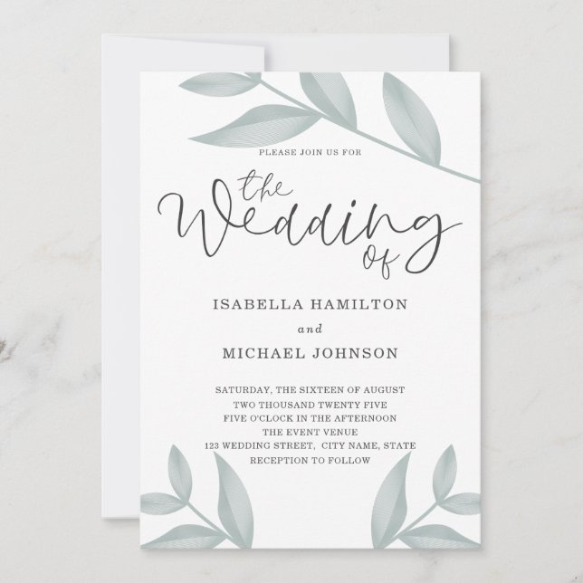 Elegant calligraphy Botanical Wedding Invitation (Front)