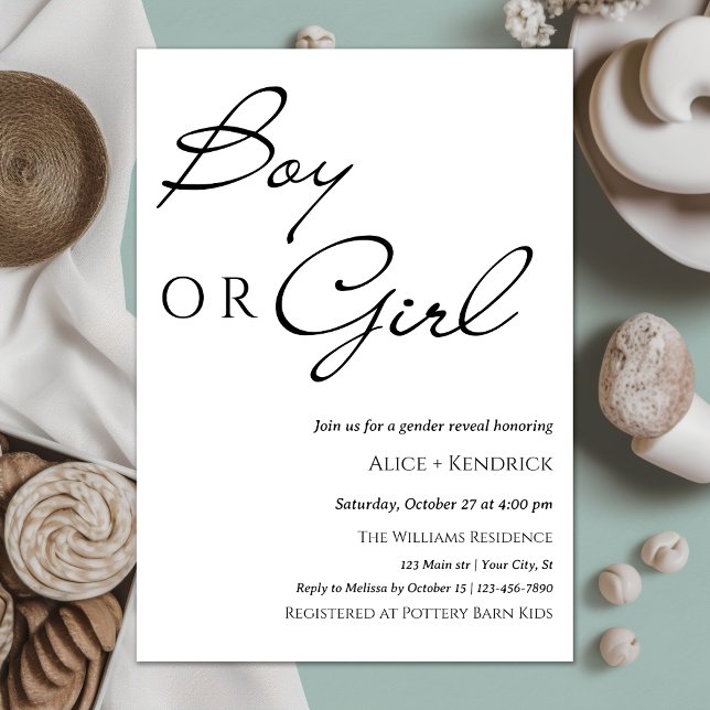 Elegant Calligraphy Boy Or Girl Gender Reveal  Invitation (Creator Uploaded)