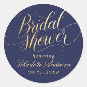 Elegant Calligraphy Bridal Shower Classic Round Sticker