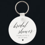 Elegant Calligraphy Bridal Shower Favours Key Ring<br><div class="desc">Complete your bridal shower decor with the Elegant Black Calligraphy Bridal Shower Favours Keychain. These elegant and minimalist keychains featuring black calligraphy are the perfect favours for your celebration. They add a touch of sophistication to your wedding shower decor and make for stylish and functional bridal shower ideas.</div>