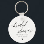 Elegant Calligraphy Bridal Shower Favours Key Ring<br><div class="desc">Complete your bridal shower decor with the Elegant Black Calligraphy Bridal Shower Favours Keychain. These elegant and minimalist keychains featuring black calligraphy are the perfect favours for your celebration. They add a touch of sophistication to your wedding shower decor and make for stylish and functional bridal shower ideas.</div>