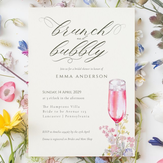 Elegant Calligraphy Brunch & Bubbly Bridal Shower Invitation (Elegant Calligraphy Brunch & Bubbly Bridal Shower Invitation)