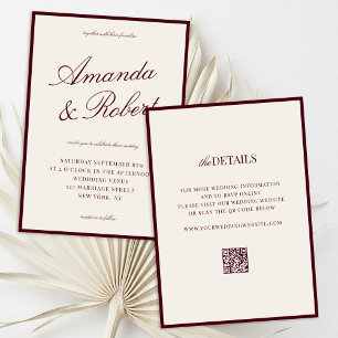 Elegant Calligraphy Burgundy All In One Wedding Invitation