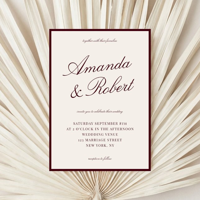 Elegant Calligraphy Burgundy Old Money Wedding Invitation (Creator Uploaded)